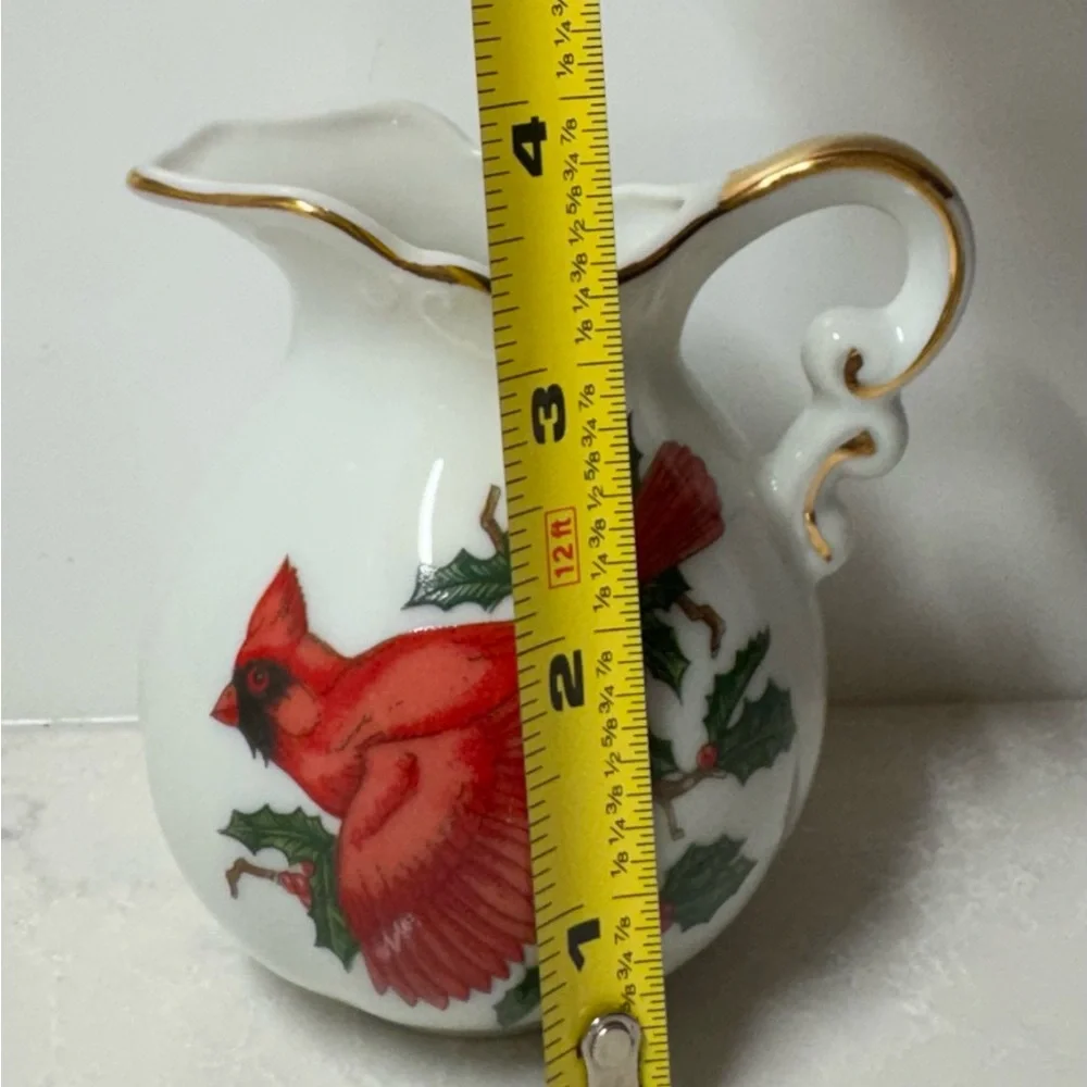 Vintage Lefton White and Gold Porcelain Creamer with Cardinal Christmas
